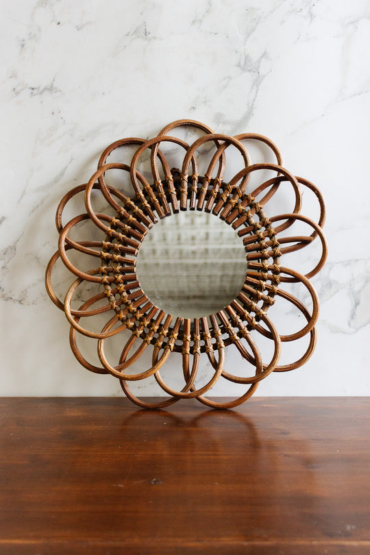 midcentury french bamboo and rattan mirror