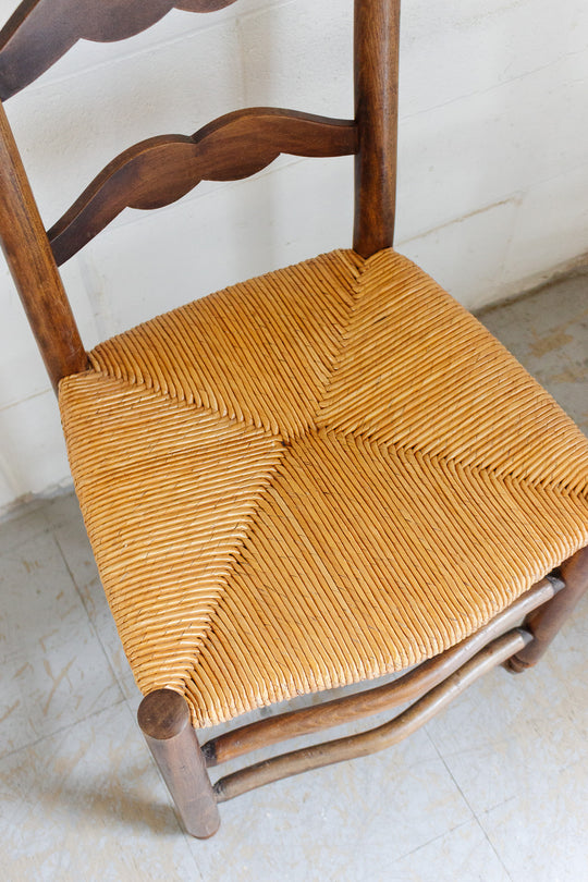 antique french rush seat ladderback chairs, set of 6