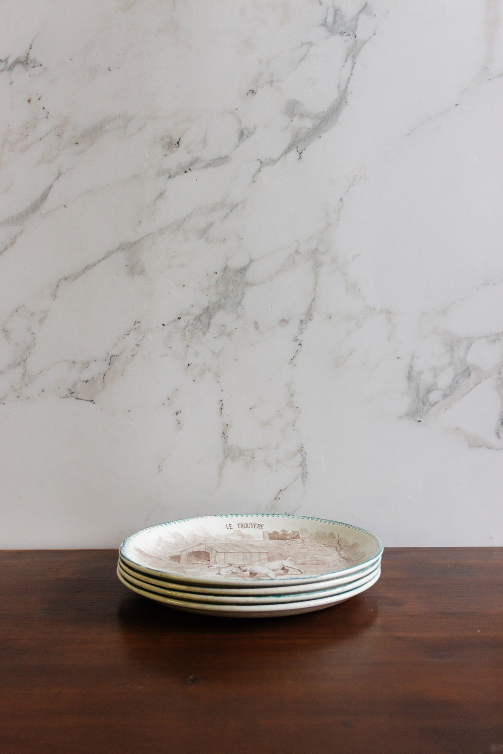 set of 4 antique french digoin sarreguemines talking plates