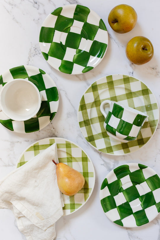 checkered cup and saucer set by ceramica san marciano