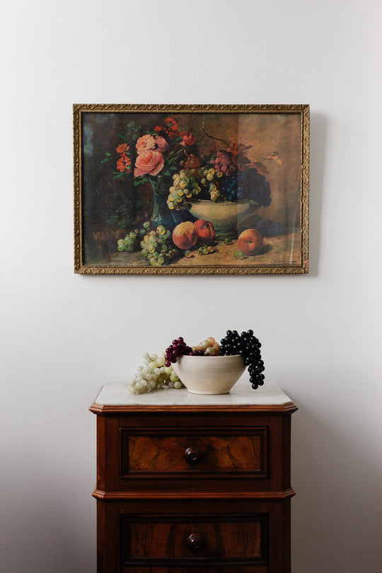 antique french still life print in gilt and plaster frame