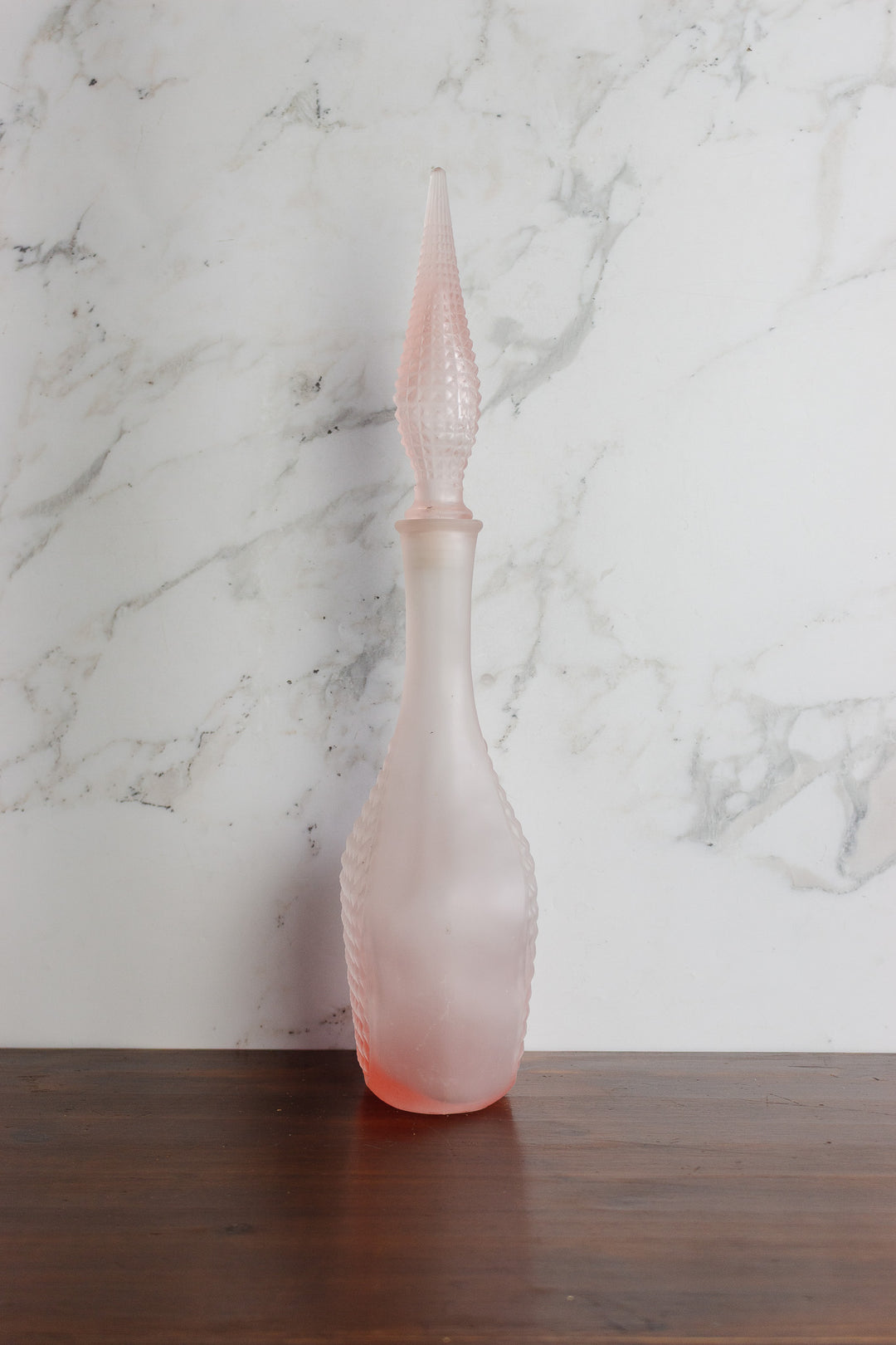vintage french tall frosted pink glass decanter