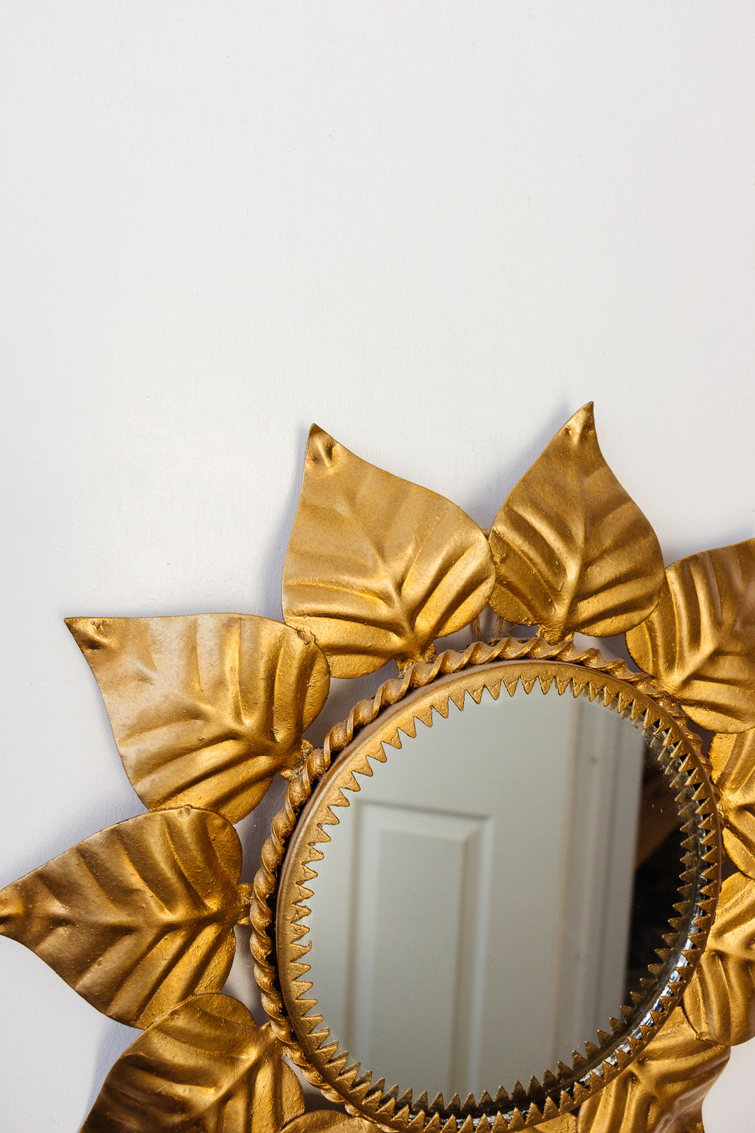 midcentury French sunburst mirror  with leaf “rays”