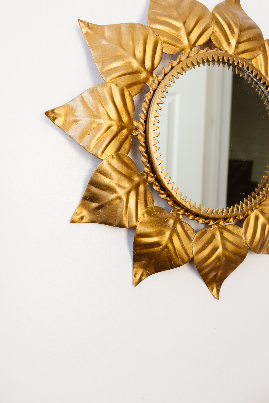 midcentury French sunburst mirror  with leaf “rays”