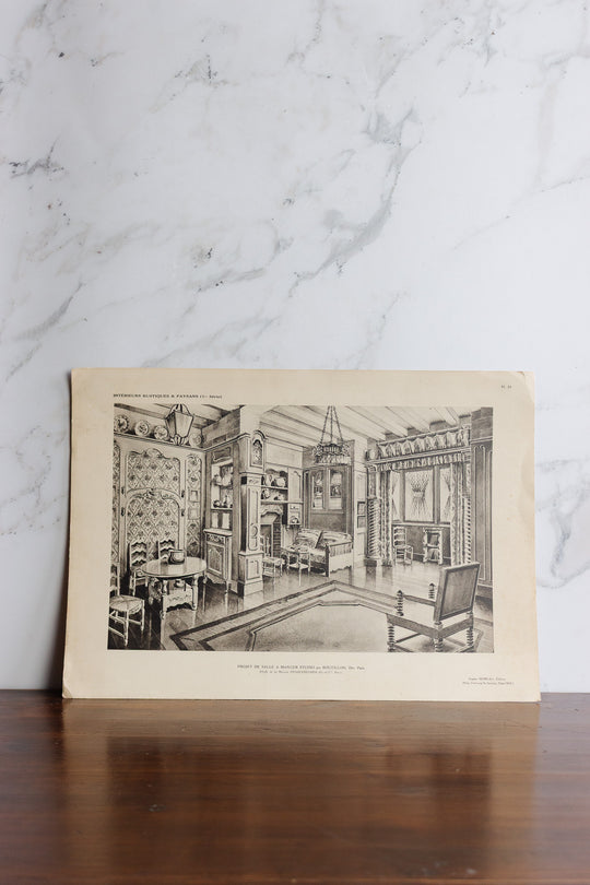 set of 3 1960s book plates - intérieurs rustiques et paysans