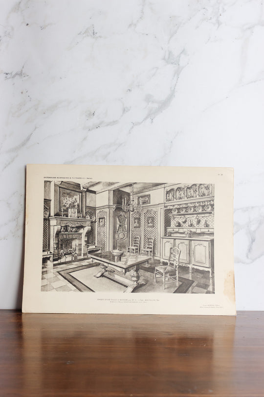 set of 3 1960s book plates - intérieurs rustiques et paysans
