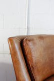 vintage European sheepskin leather wingback club chair