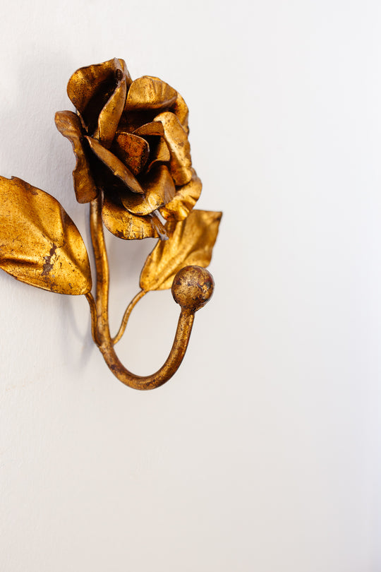 1960s Italian gilt tole rose hook