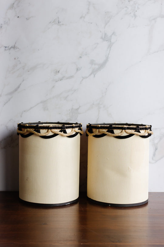 pair of vintage french fabric cylindrical lampshades