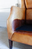 vintage European sheepskin leather wingback club chair