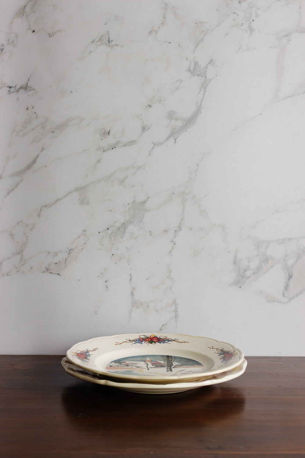 pair of antique french sarreguemines "obernai" dinner plates by h. roux