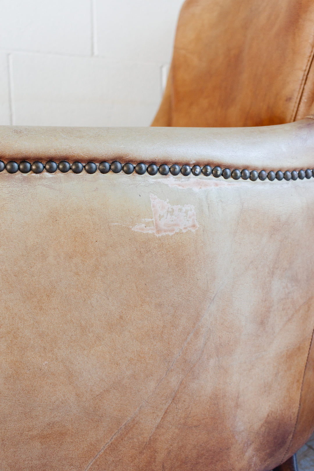 vintage European sheepskin leather wingback club chair