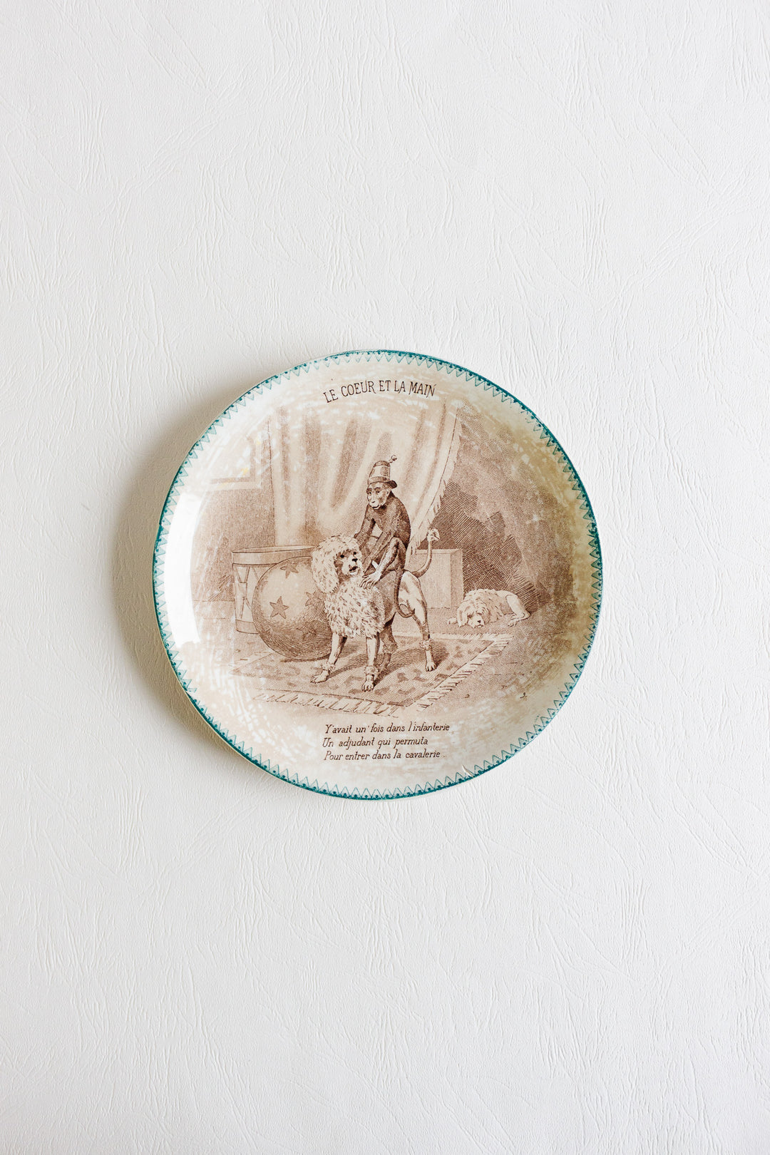 set of 4 antique french digoin sarreguemines talking plates