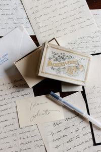 antique box of unused "cartes de visite" (visiting cards) in original illustrated box