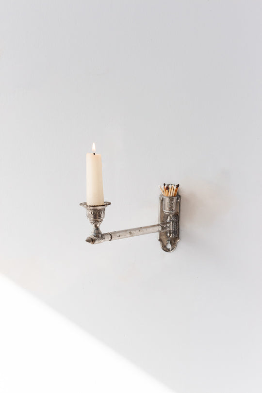 turn of the century French SG Paris silver gilt extendible piano sconce with match holder
