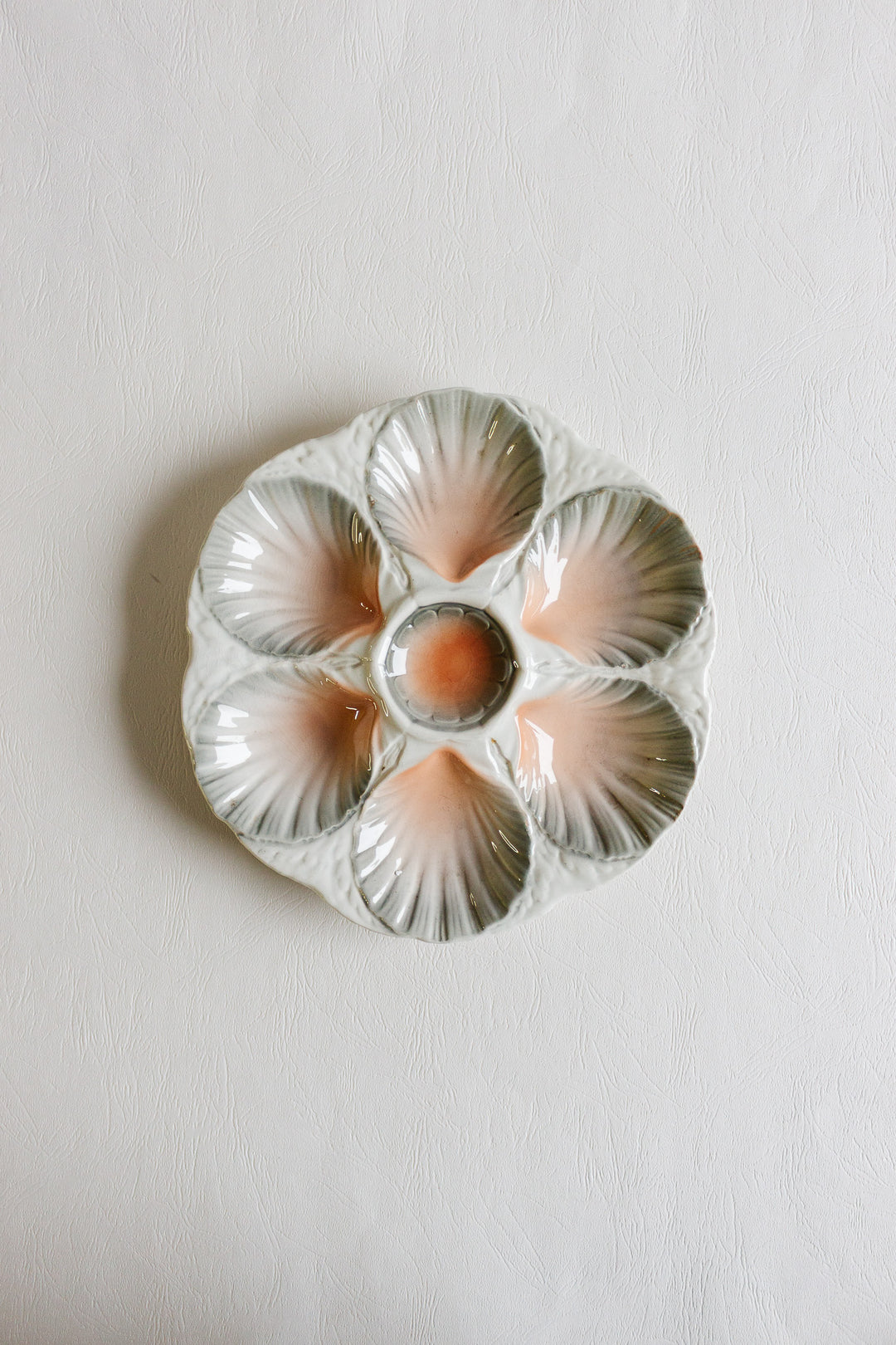 rare antique french sarreguemines pink and grey oyster plate