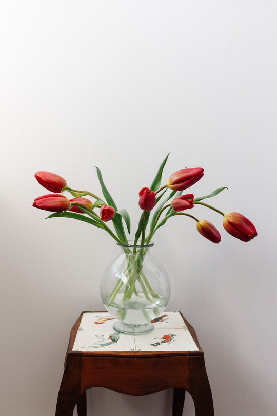 rare 1940s French petite walnut table with hand painted tile