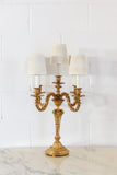 vintage French 5 arm brass candelabra table lamp