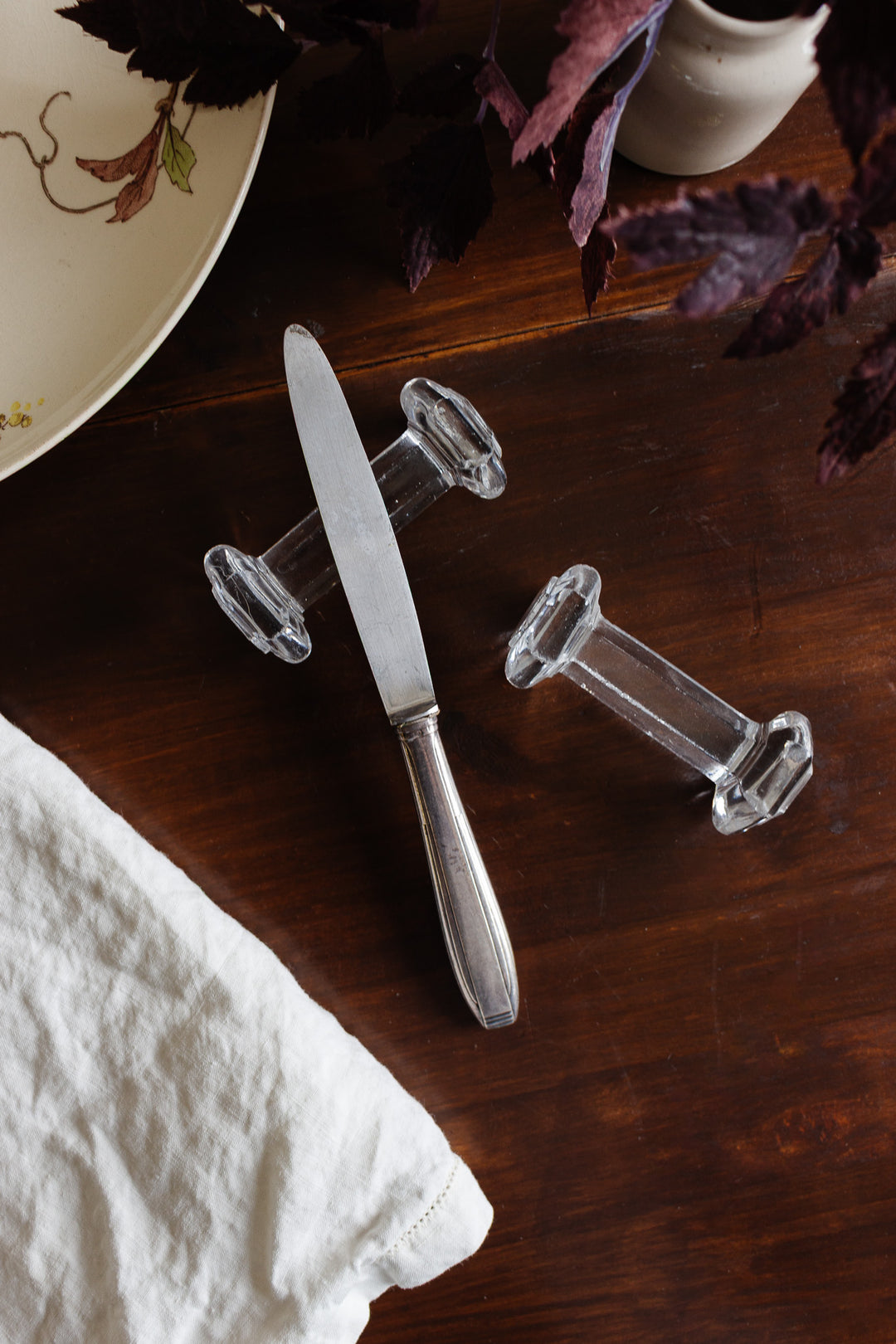 antique french large cut glass knife rests, set of 11