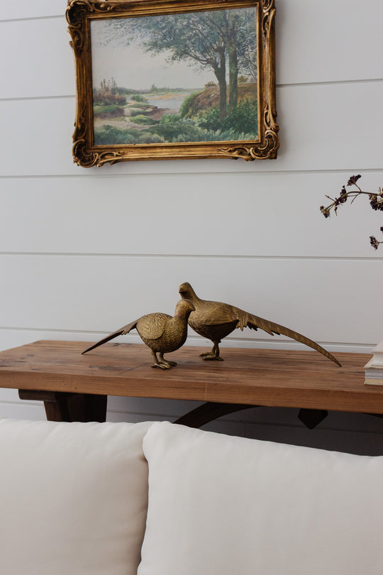 pair of large antique french solid brass pheasants