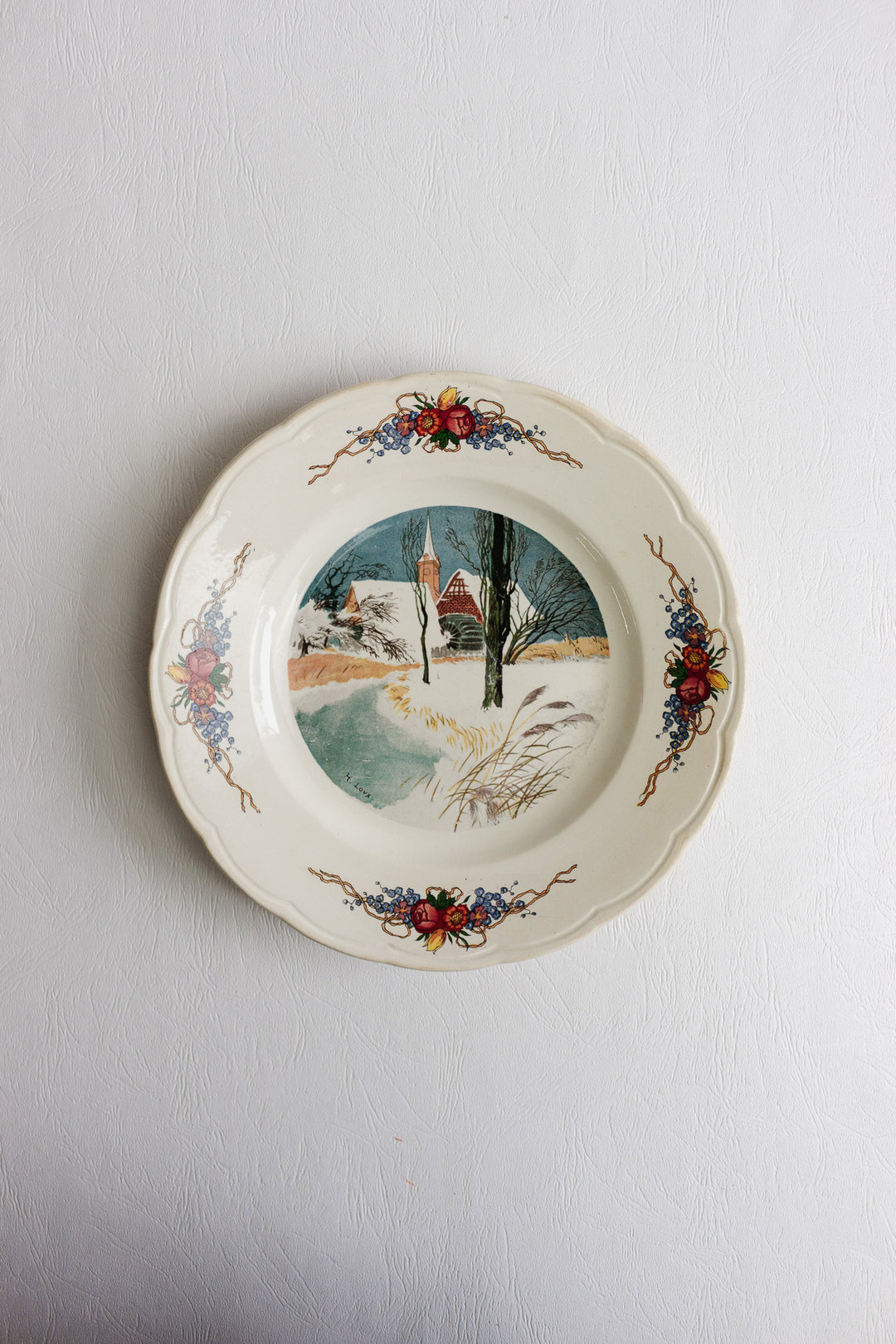 pair of antique french sarreguemines "obernai" dinner plates by h. roux