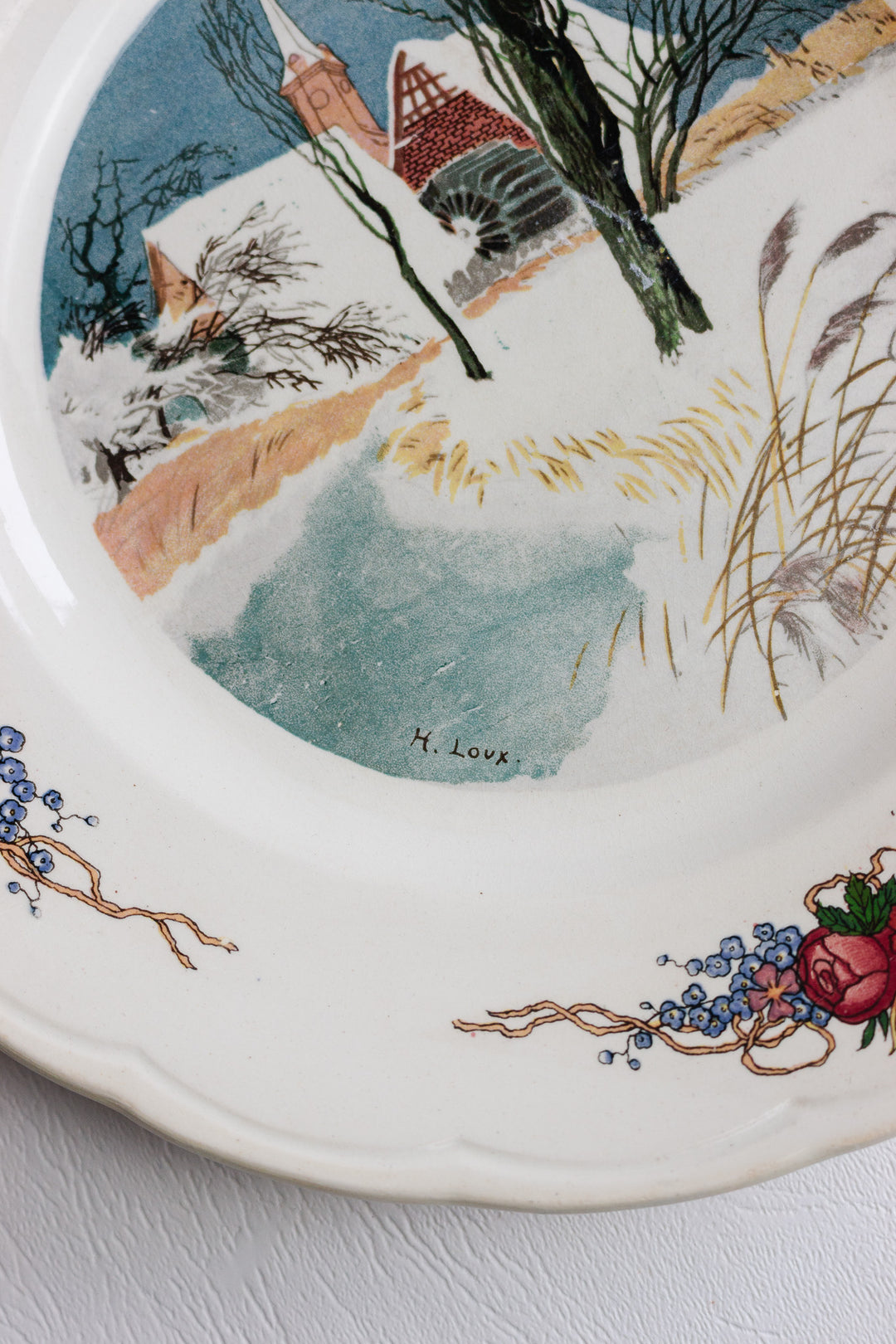 pair of antique french sarreguemines "obernai" dinner plates by h. roux