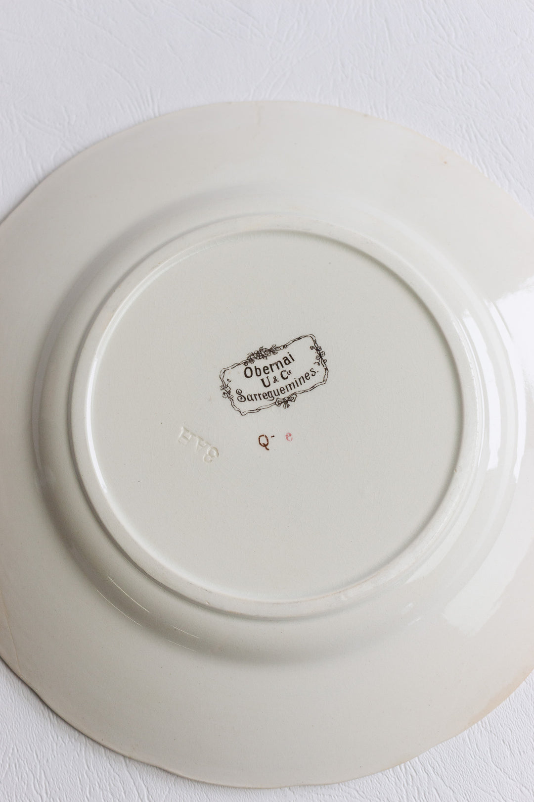 pair of antique french sarreguemines "obernai" dinner plates by h. roux