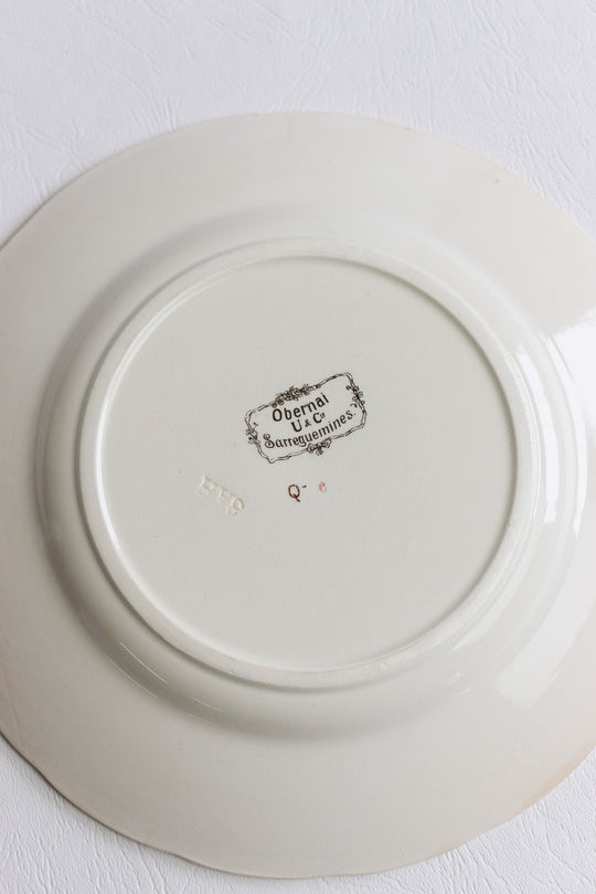 pair of antique french sarreguemines "obernai" dinner plates by h. roux