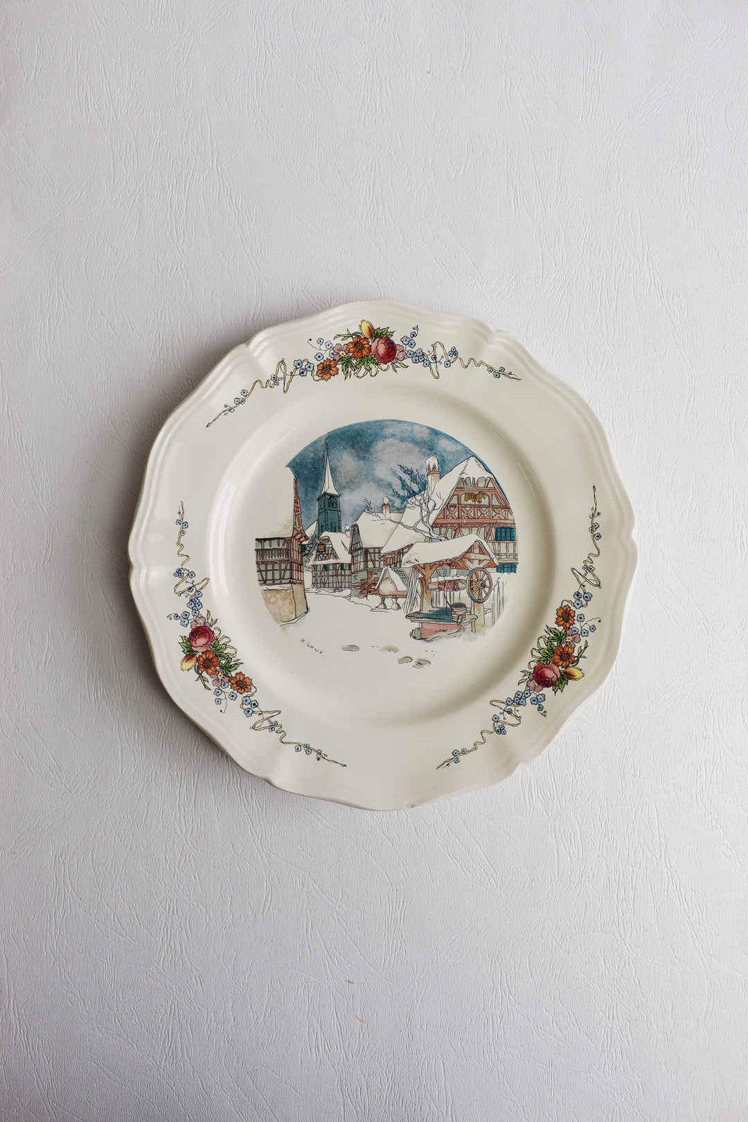pair of antique french sarreguemines "obernai" dinner plates by h. roux