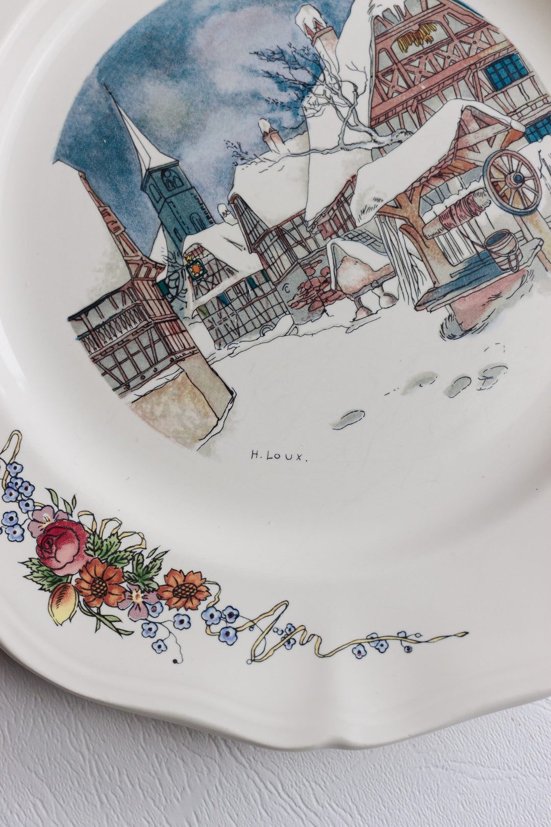 pair of antique french sarreguemines "obernai" dinner plates by h. roux