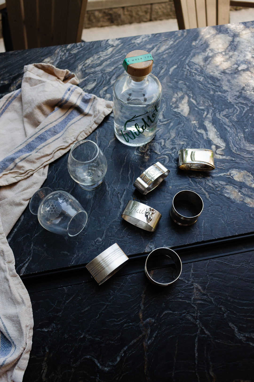 eclectic set of 6 antique french silver napkin rings