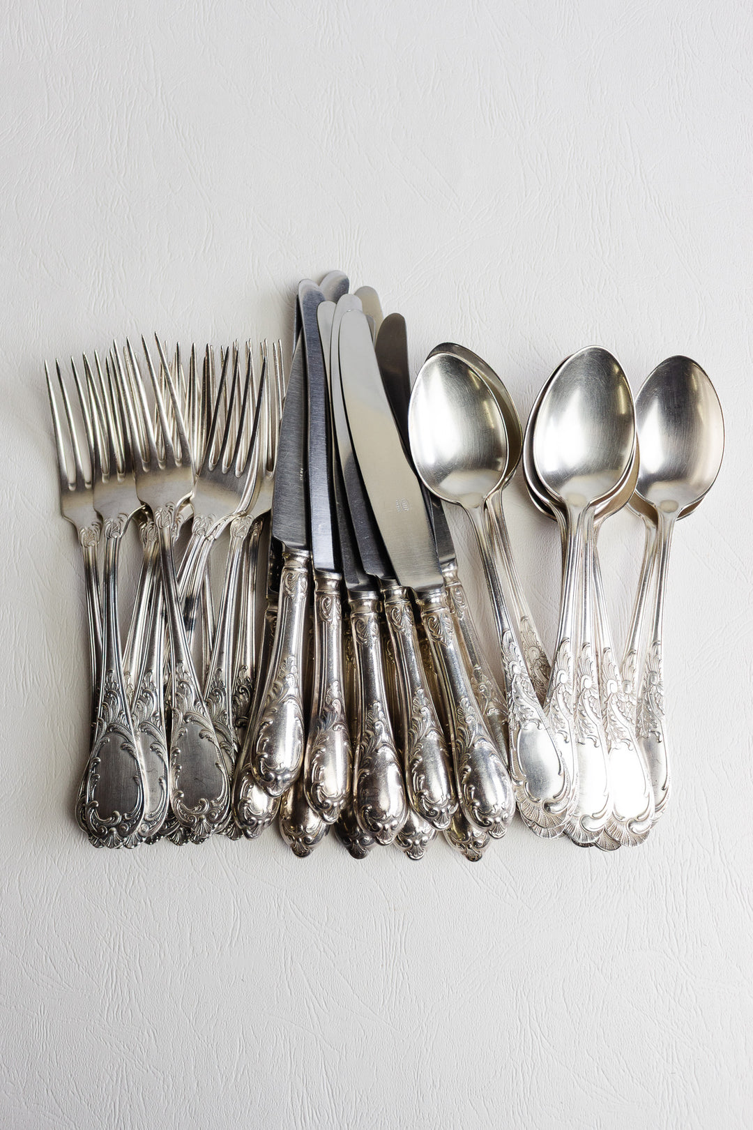 vintage soviet silverplate flatware —service for 12, Louis XV Pattern