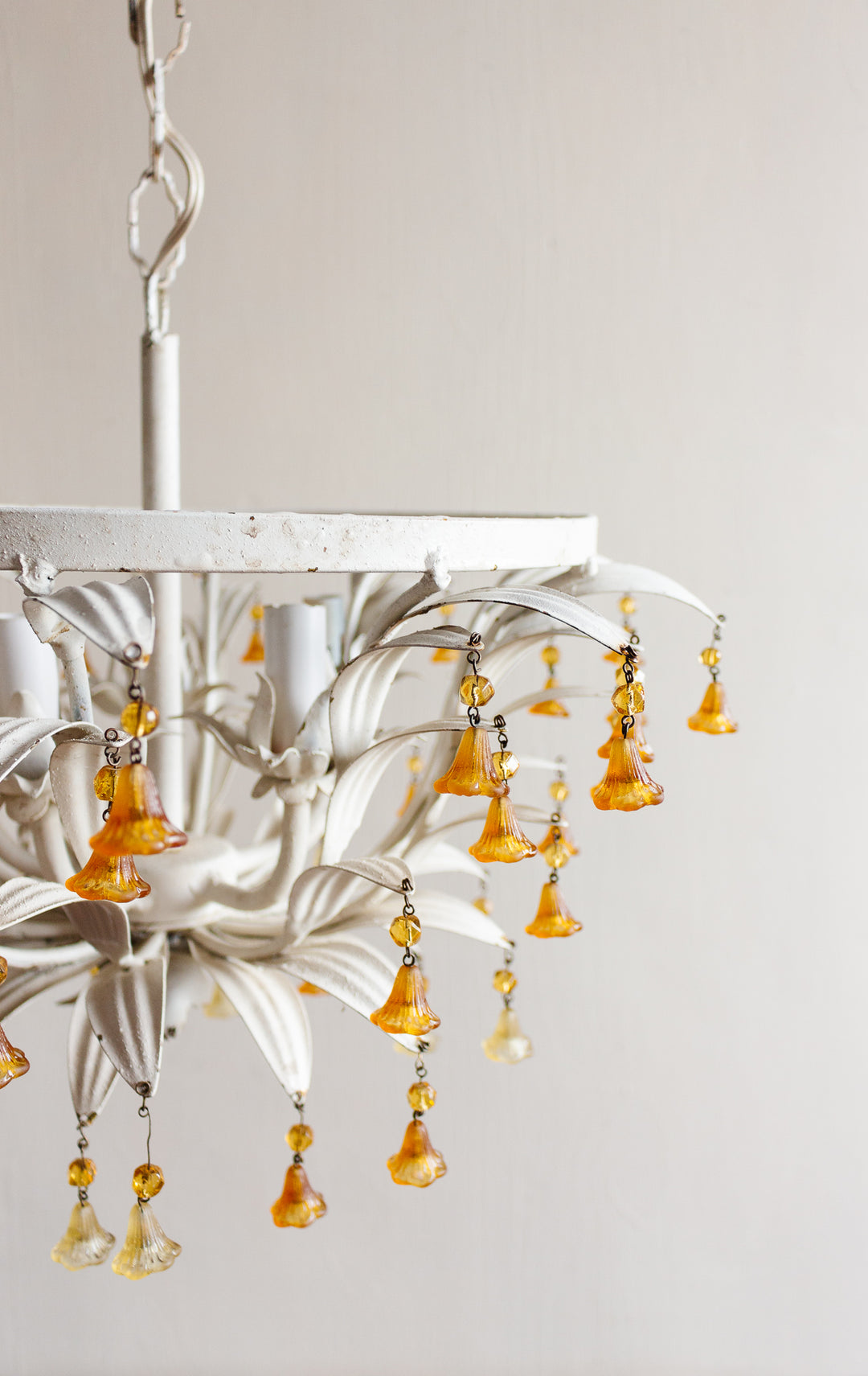 vintage Italian tole and amber tulip glass chandelier