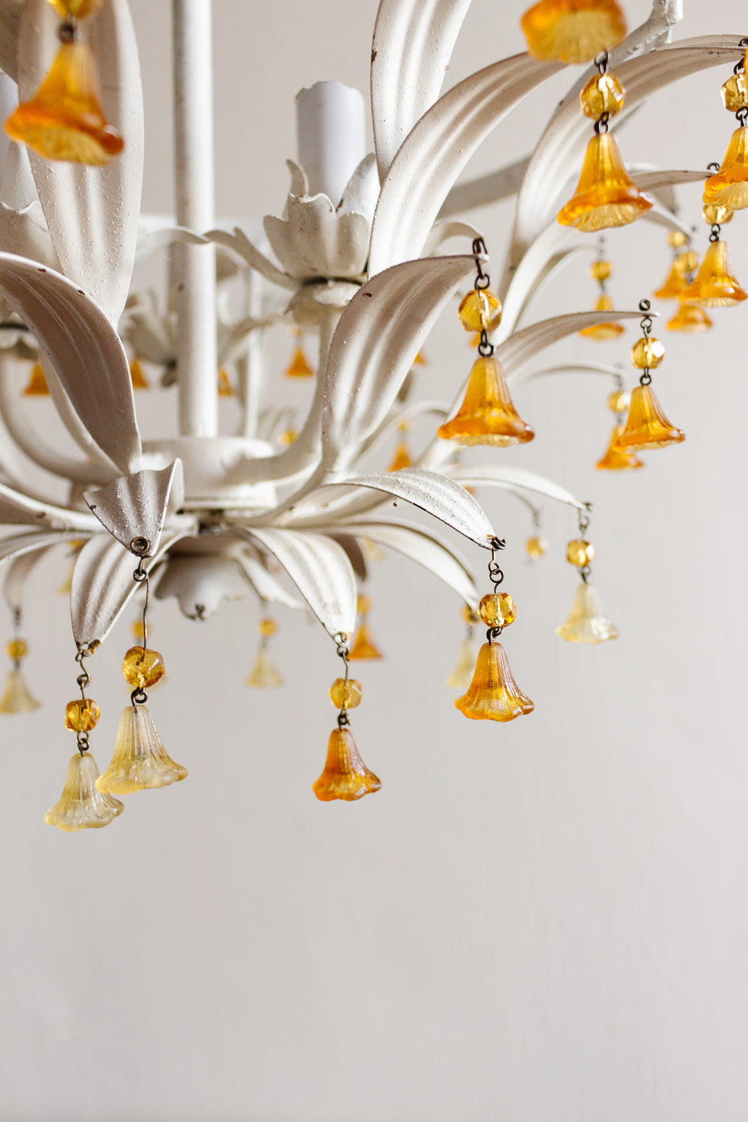 vintage Italian tole and amber tulip glass chandelier