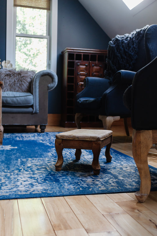 antique english upholstered carbriole foot stool