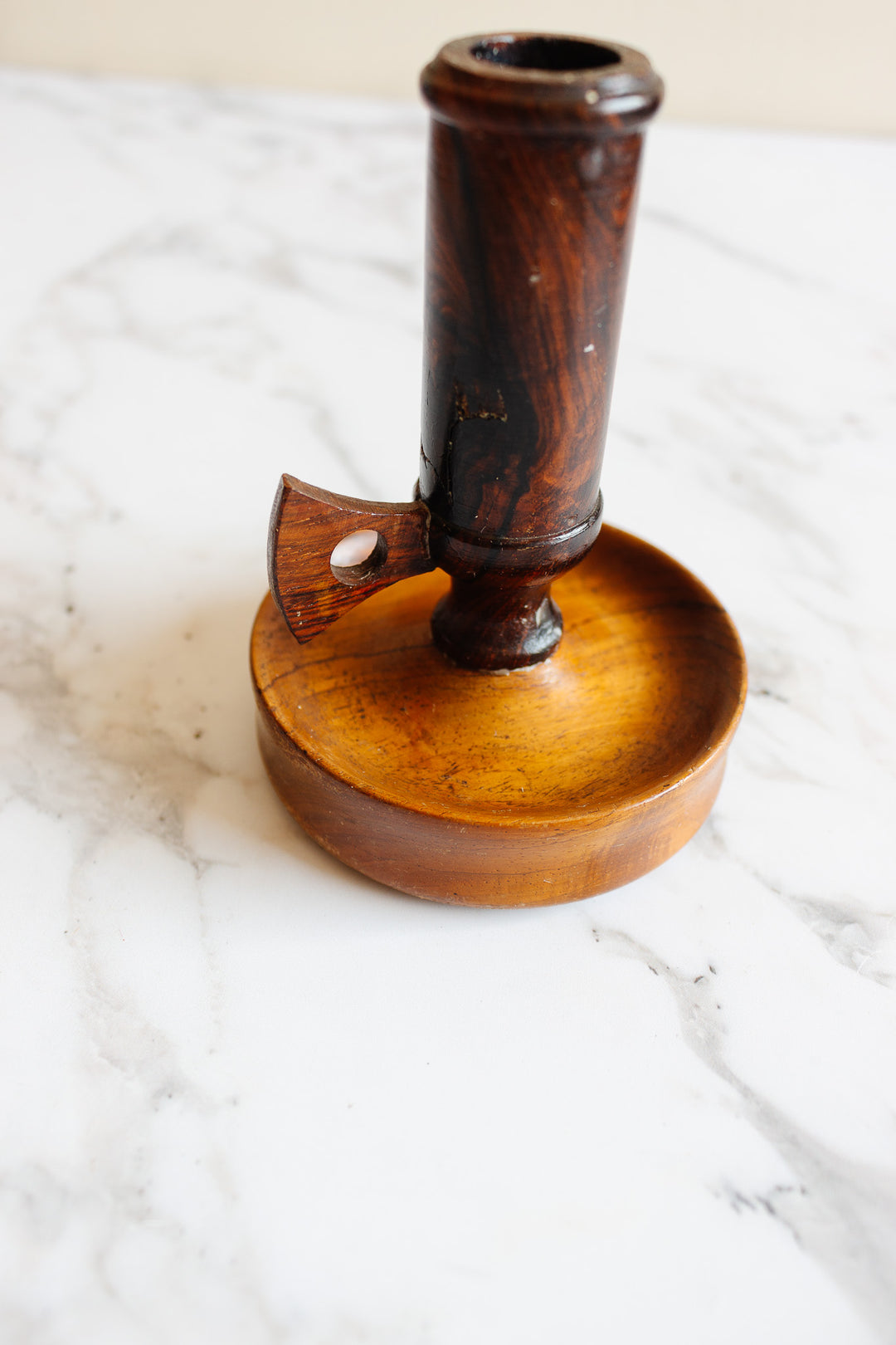 vintage european wooden mahogany candlestick