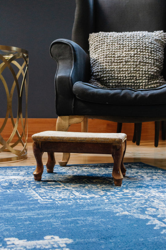 antique english upholstered carbriole foot stool