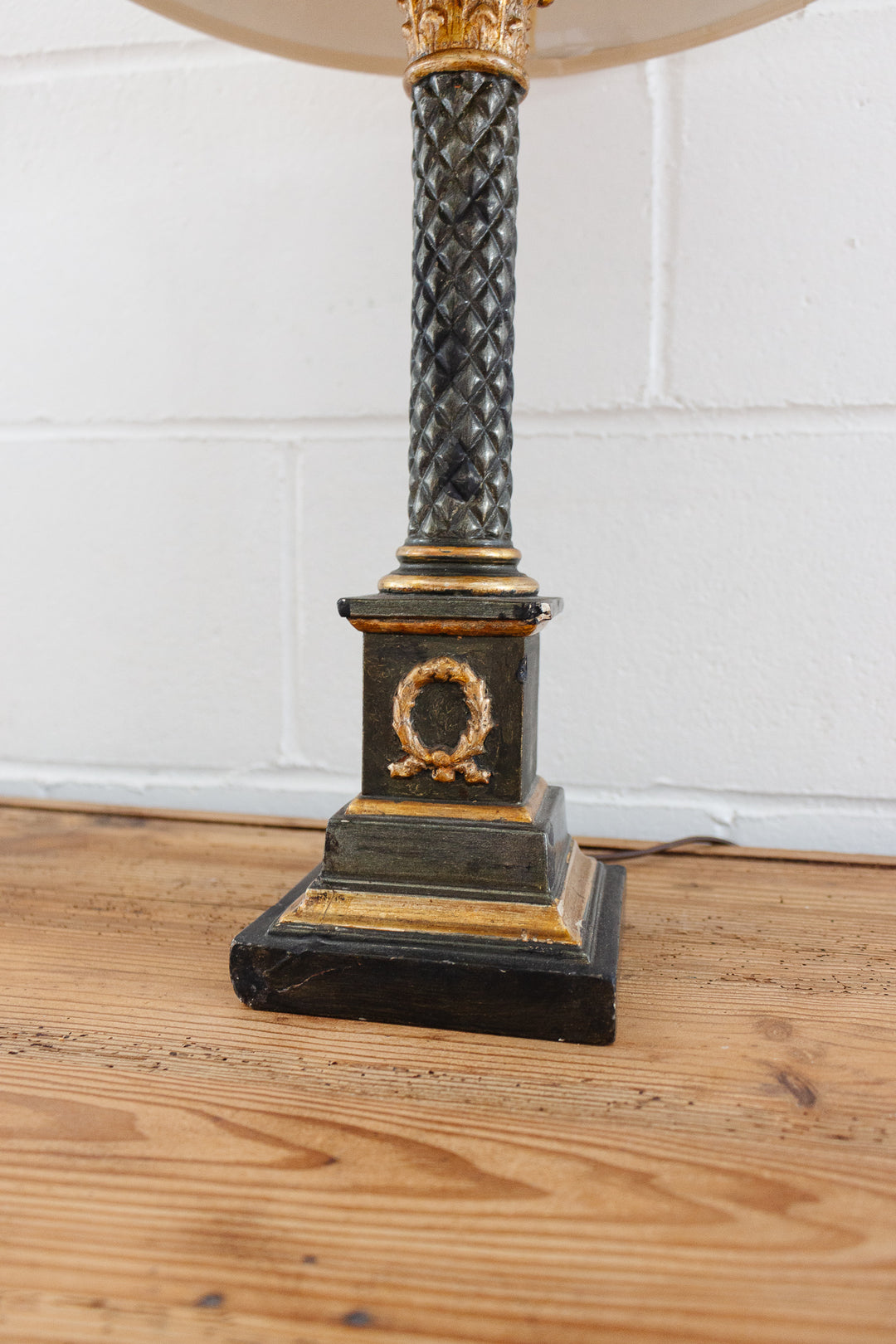 midcentury carved wood and plaster lamp