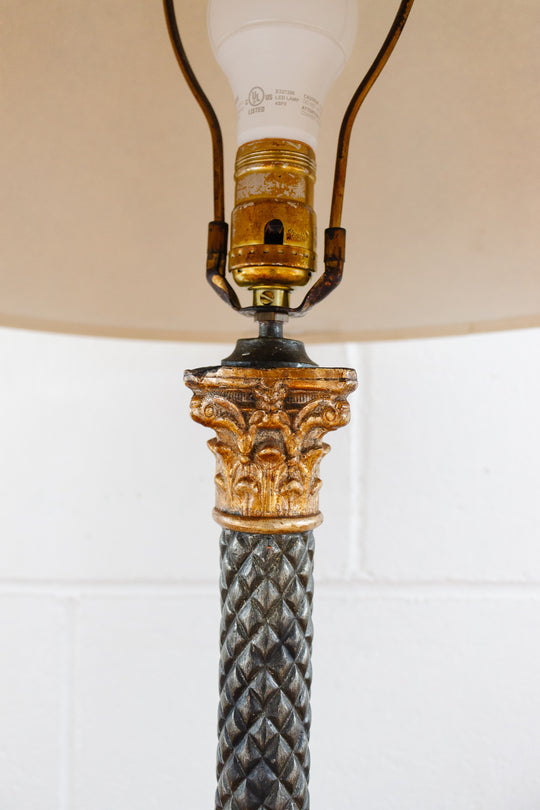 midcentury carved wood and plaster lamp
