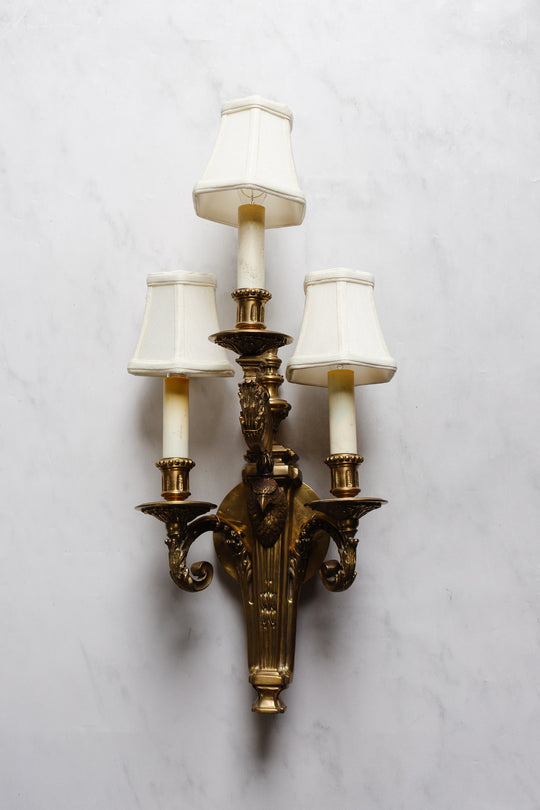 pair of vintage French bronze eagle head wall sconces