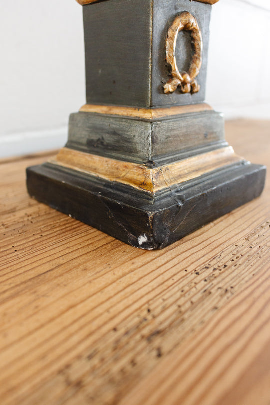 midcentury carved wood and plaster lamp