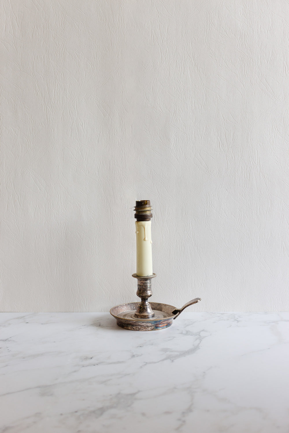 vintage french pair of silver candlestick lamps