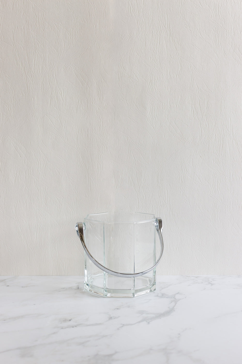 vintage french glass ice bucket with metal handle