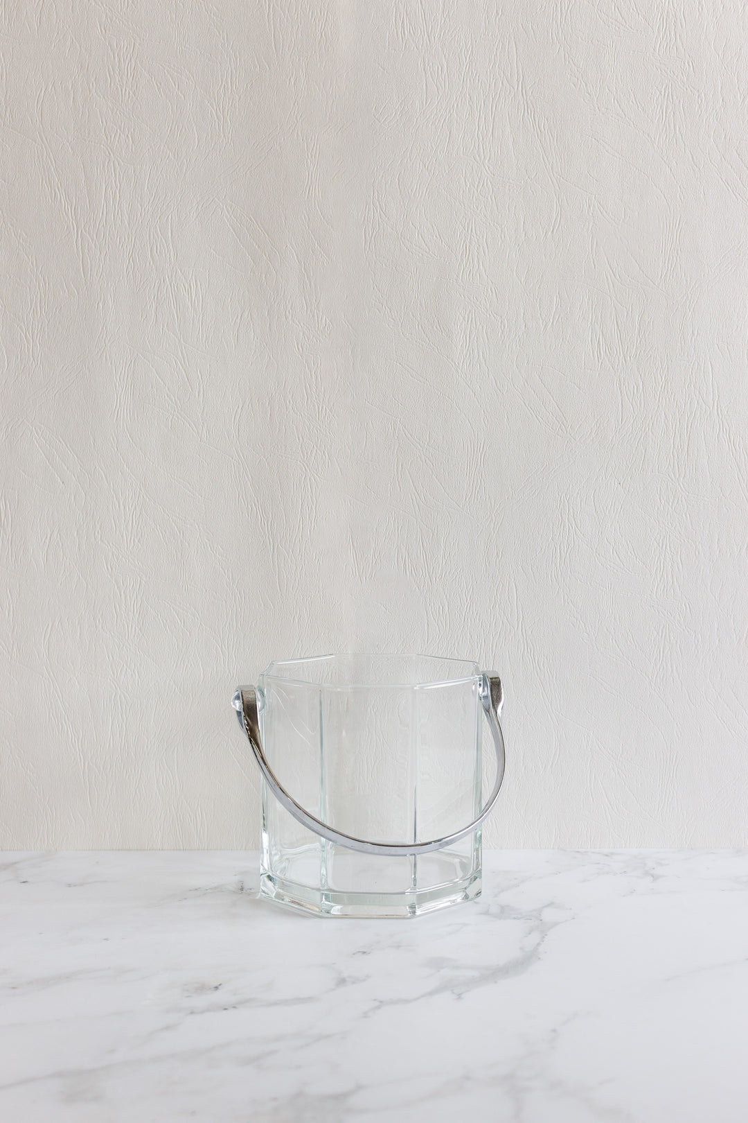 vintage french glass ice bucket with metal handle
