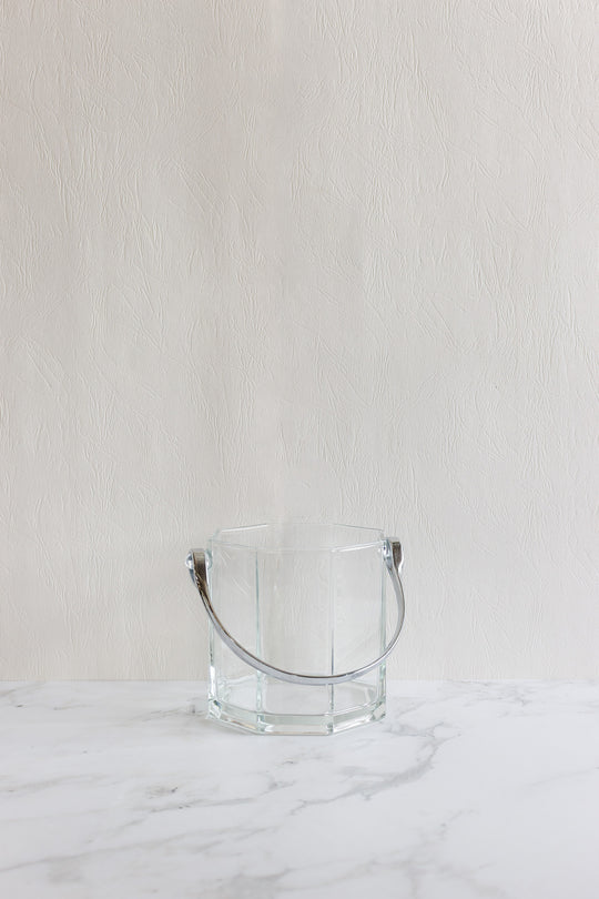 vintage french glass ice bucket with metal handle