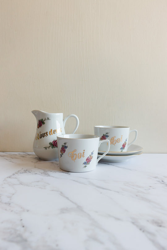 vintage French pillivuyt porcelain “moi et toi” breakfast set