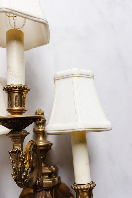 pair of vintage French bronze eagle head wall sconces