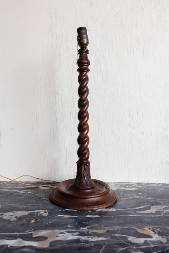 antique English oak barley twist lamp