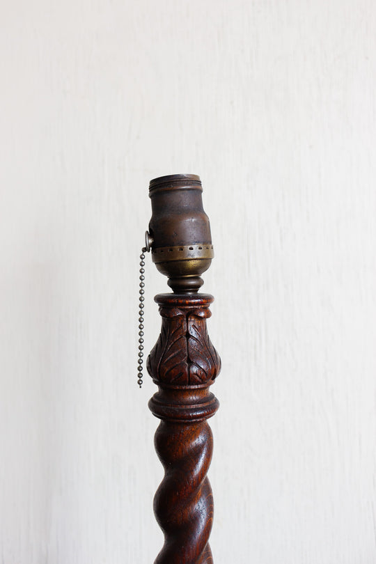 antique English oak barley twist lamp