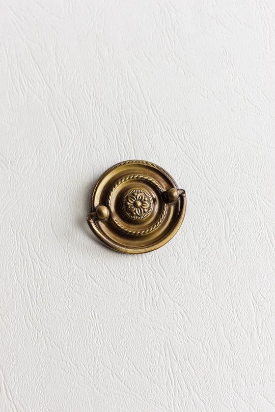 antique french floral brass ring pull cabinet knob